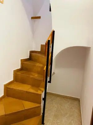 a staircase with wooden steps in a room at Apartamentos Mitus in Canet de Mar