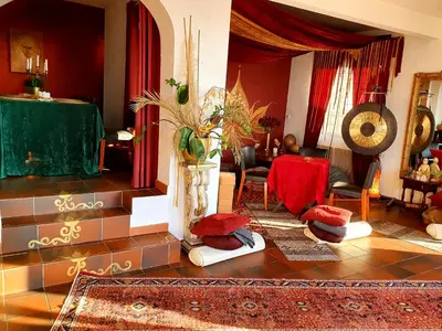 a living room with a couch and a table at Ashram Villa Sunshine in Sitges