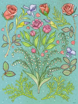 a drawing of flowers on a blue background at Praktik Èssens in Barcelona