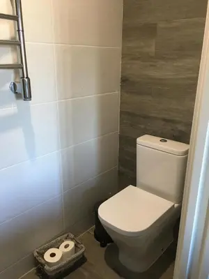 a bathroom with a toilet and two rolls of toilet paper at B&B Premium in Premia de Dalt