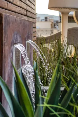a water fountain in the middle of some plants at Luxury Penthouses 2 in Barcelona