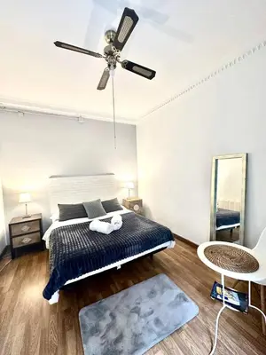 a bedroom with a bed and a ceiling fan at Big and Bright Apartment BCN in Barcelona