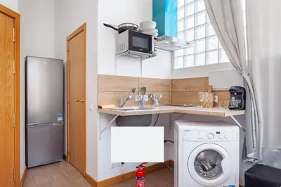 a small kitchen with a sink and a washing machine at CAMP NOU & FiRA BUSINESS LOFTS in Barcelona