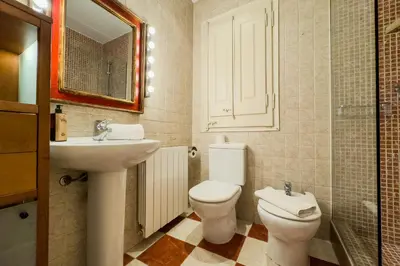 a bathroom with a sink and a toilet and a mirror at ENRIQUE GRANADOS in Barcelona