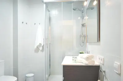 a bathroom with a shower and a toilet and a sink at CIUDADELA PARK 1 in Barcelona