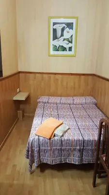 a bedroom with a bed and a picture on the wall at Pensión Villanueva in Barcelona