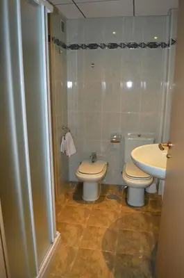 a bathroom with a toilet and a sink at Hotel Don Pelayo in Arbós