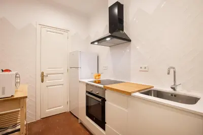 a white kitchen with a sink and a stove at eg21- MODERNIST AND ELEGANT APARTMENT IN BCN CITY CENTER in Barcelona