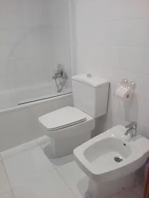 a white bathroom with a toilet and a sink at agradable y familiar in Premiá de Mar