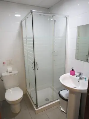 a bathroom with a shower and a toilet and a sink at Hostal Petit Príncep in Barcelona
