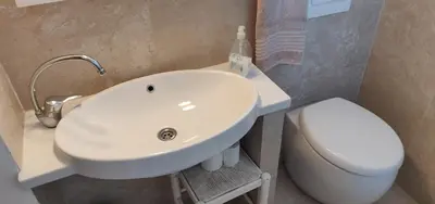 a bathroom with a white sink and a toilet at Mas Cabrit in Les Franqueses del Vallès
