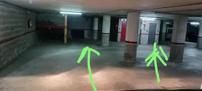 two green drawings of trees in a parking garage at ESPIGALL in Vilanova i la Geltrú