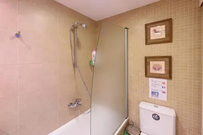 a bathroom with a shower and a toilet at RamblasRentals Cozy Renovated 2BR with Balcony Lift 20M Rambla - Parking - Wifi in Barcelona