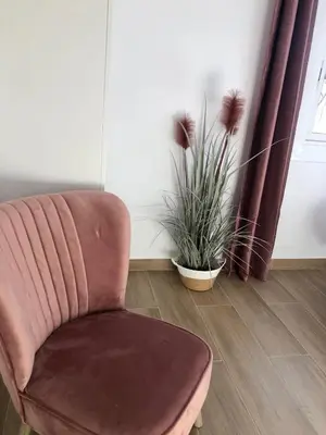 a brown chair in a room with two plants at Vilamarlux IV in Vilassar de Mar