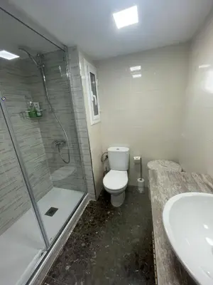 a bathroom with a shower and a toilet and a sink at Family-Friendly Home in Central Barcelona 4BDR in Barcelona