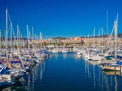 a bunch of boats docked in a harbor at Mataró Center Apartment in Mataró