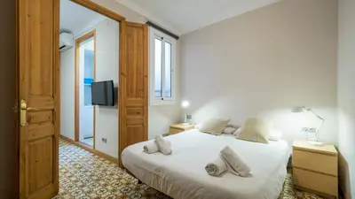 a bedroom with two beds and a television in it at Acogedor apartamento de 2 dormitorios in Barcelona