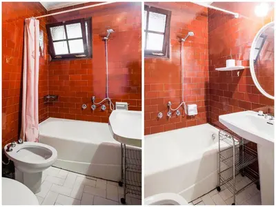 a bathroom with a tub and a toilet and a sink at Villa in Maresme near Montnegre Park in Sant Iscle de Vallalta