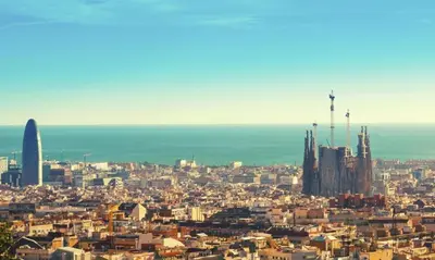 an aerial view of a city with a skyline at Romantic In Trendy Gracia in Barcelona