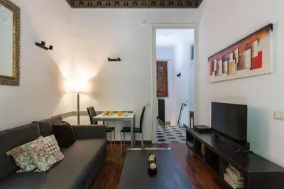 a living room with a couch and a tv at AB Casanova Apartment in Barcelona