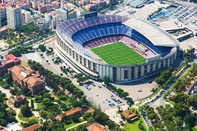 an aerial view of a stadium with a soccer field at 2 BEDROOM APARTMENT SANTS in Barcelona