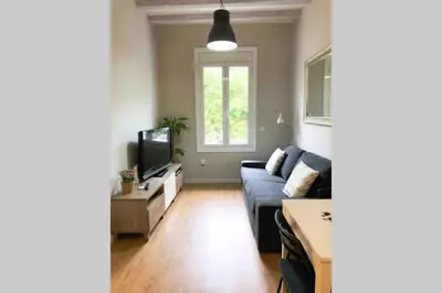 a living room with a couch and a tv at 2 BEDROOM APARTMENT SANTS in Barcelona