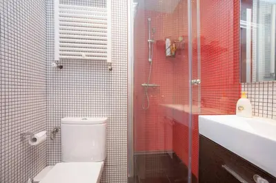 a bathroom with a shower and a toilet and a sink at Apartamento Parc Güell in Barcelona