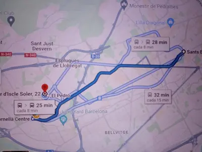 a map with a red dot on it at Ahllenrock Cornellà - Parking Gratis- Cerca BCN in Cornellà de Llobregat
