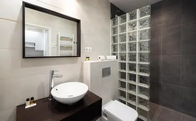 a bathroom with a sink and a toilet and a mirror at Stay U-nique Apartments Radas in Barcelona
