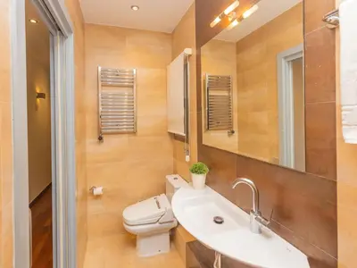 a bathroom with a toilet and a sink and a mirror at Apartment Centro- Passeig de Gracia - Casa Batllo by Interhome in Barcelona