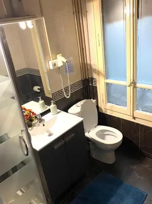 a bathroom with a toilet and a sink and a mirror at Barcelona Central Apartments in Barcelona