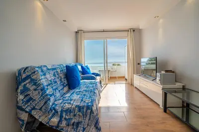 a living room with a couch and a television at HomeHolidaysRentals Marella - Costa Barcelona in Pineda de Mar