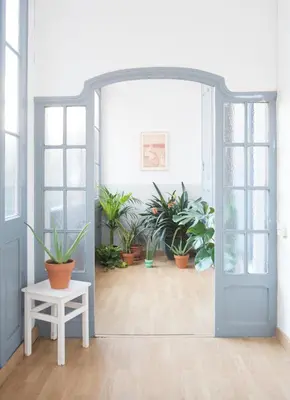 an open door in a room with potted plants at Soul Backpackers Barcelona in Barcelona