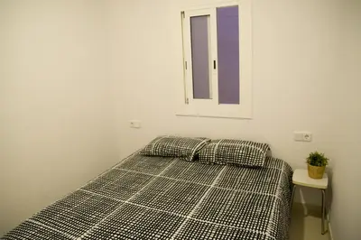 a bed with two pillows and a window in a room at Flat Barcelona in Barcelona