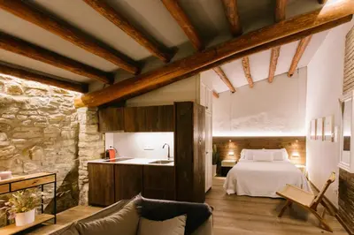 a bedroom with a bed and a sink in a room at La Caseta del Munt in Castelltersol