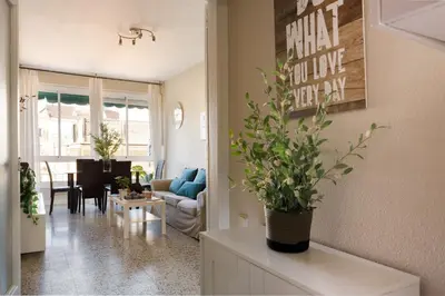 a living room with a vase of flowers on a counter at Mercat Sant Antoni 1 in Barcelona