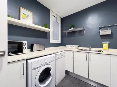 a laundry room with a washing machine and a sink at Stay U-nique Apartments Travessera in Barcelona