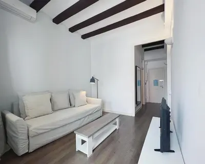 a living room with a white couch and a tv at Stay U-nique Apartments Vila de Gracia in Barcelona