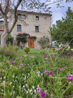 a house with a field of flowers in front of it at Romegosa Benestar in Sant Marçal