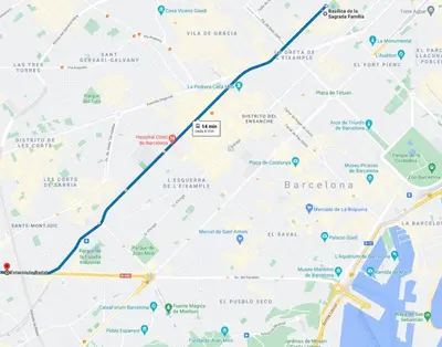 a map of the planned route of the marathon at Barcelona COZY Apartment in Hospitalet de Llobregat