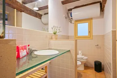 a bathroom with a sink and a toilet at Alcam Santa Monica in Barcelona