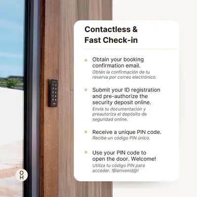 a sign on a door that reads quickest and fast check in at Collblanc Apartment by Olala Homes in Hospitalet de Llobregat