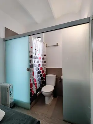 a bathroom with a toilet and a shower stall at Stay U-nique Apartments Sagues in Barcelona