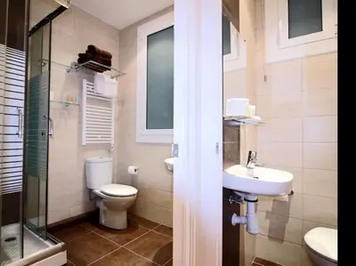 a bathroom with a toilet and a sink and a shower at ClassBedroom Eixample Free Apartments in Barcelona