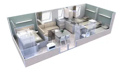 a rendering of a floor plan of a apartment at Camping Bellsol Pets in Pineda de Mar