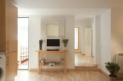 a living room with a television on a table at Homenfun Barcelona Montjuic in Barcelona