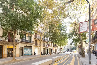 a street with trees and benches on a city street at Stay U-nique Apartments Consell in Barcelona
