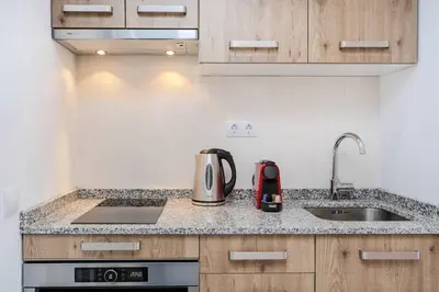 a kitchen with a sink and a kettle on a counter at Magical Design With Terrace in Hospitalet de Llobregat