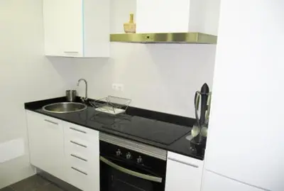 a white kitchen with a sink and a stove at Paseo de Gracia Apartments in Barcelona