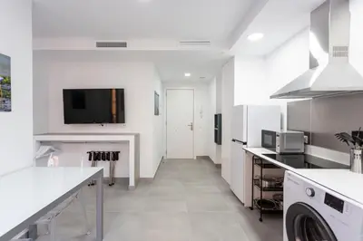a white kitchen with a washer and dryer at 8 lacus VICTORIA in Hospitalet de Llobregat